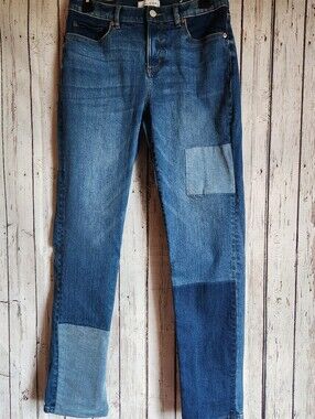 LOFT The Girlfriend Patchwork Jeans Womens 27/4 Blue Colorblock Denim Straight